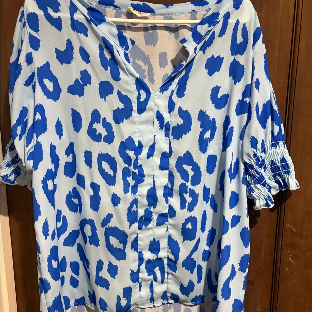 BiBi Blue Animal Print Button Down Shirt